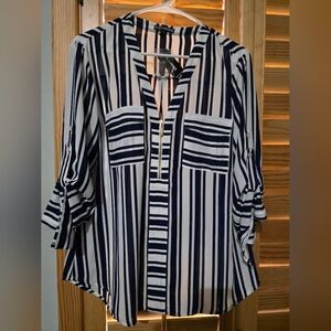 Express Black and White Striped Blouse